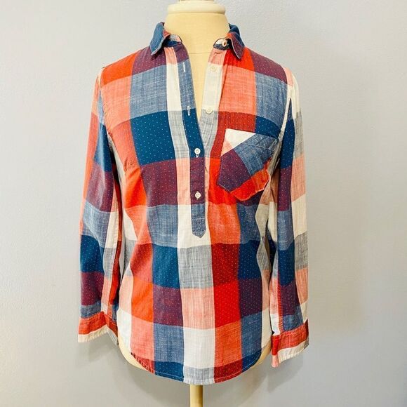 1/2 Button Patriotic Color Buffalo Check Shirt - Picture 2 of 11